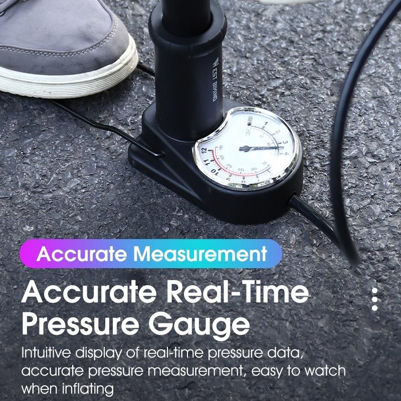 WEST BIKING Bicycle Foot Mini Pump High Pressure 140PSI Tire Inflator Presta/Schrader/Dunlop MTB Road Bike Foot Pump With Gauge