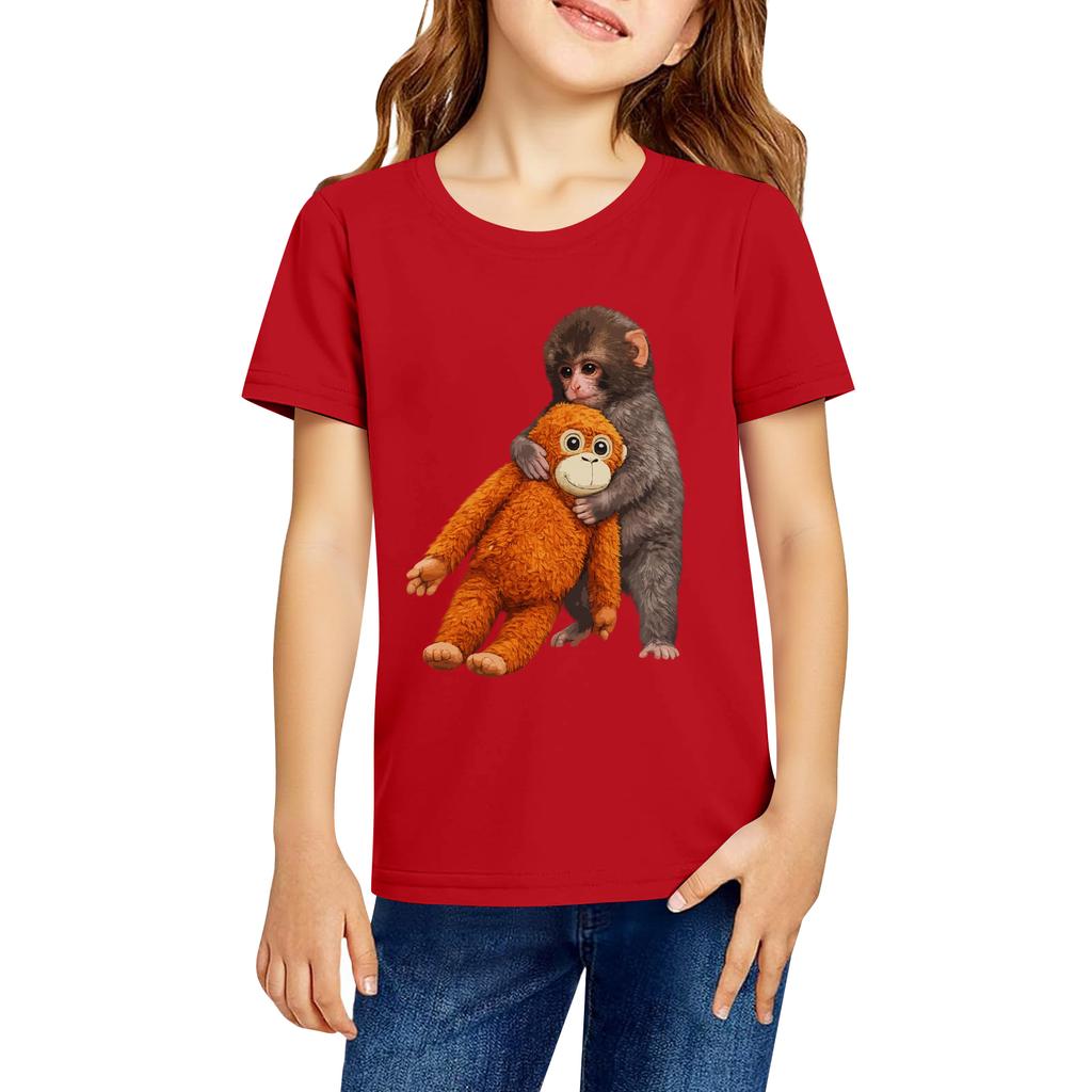 Fashionable Round Neck Short Sleeve Work Clothes Printed Tops For KID Summer Tops