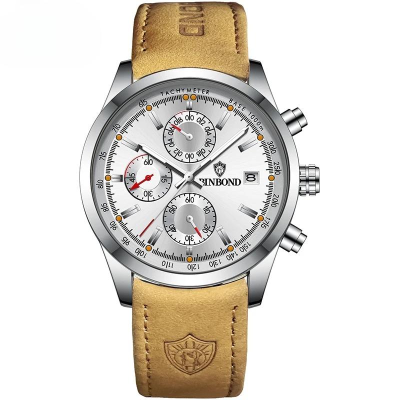 Luxury Brand New Fashion Men's Watches Real leather Strap Waterproof Sport Quartz Chronograph Military Watch Men Clock