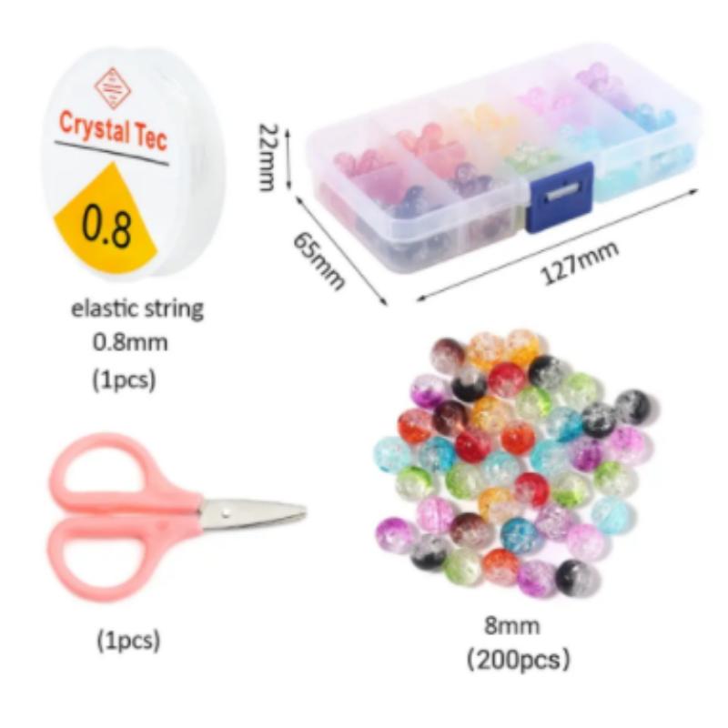 200Pcs/Box Glass Beads Bracelet Making Kits 8mm Acrylic Crackle Crystal Beads For DIY Jewelry Making Bracelets Necklace Supplies