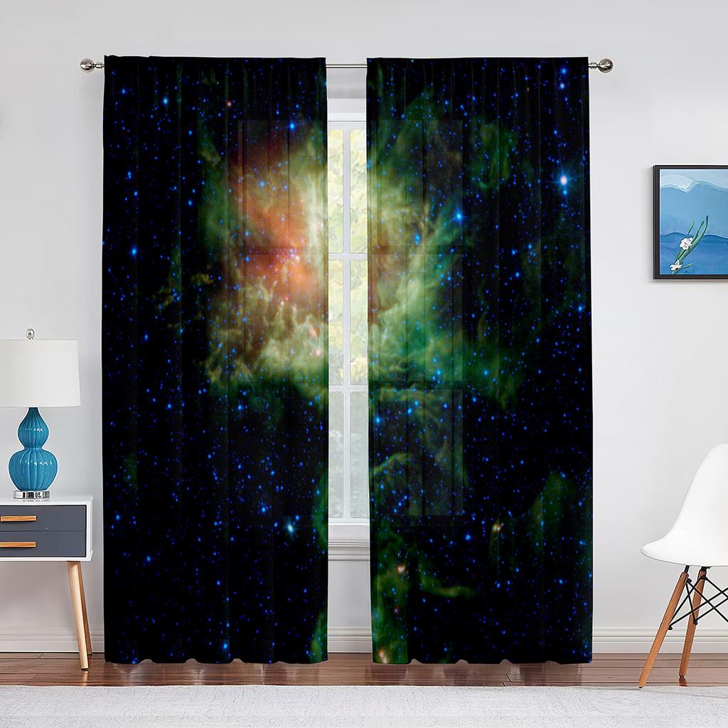 Sternenhimmel-Weltraum-Vorhang mit transparentem Voile, Galaxie-Universum, transparenter Chiffon-Tüll-Fenstervorhang für Wohnzimmer- und Schlafzimmer-Dekoration