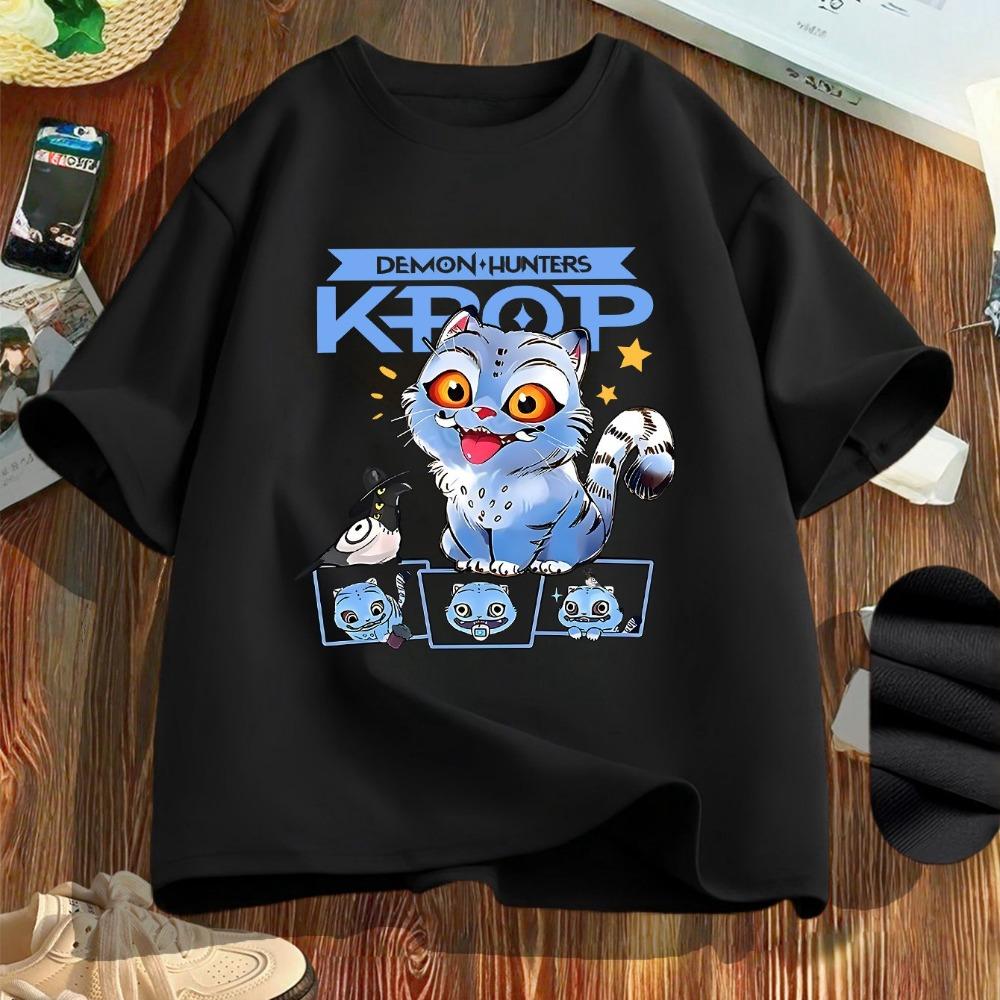 

Kpop Demon Hunter Cute Cartoon Demon-Hunters Keep T-Shirt Round Neck Casual Summer Top Print Machine Washable Regular Fit Tee S