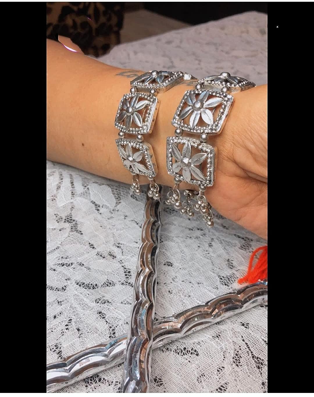 Браслет-браслет из окисленного серебра с афганской эмалью для женщин и девочек — фото 3