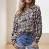 Women's V Neck Long Sleeve Blouse Slim Fit Office Top Floral Print Polyester Pullover Shirt