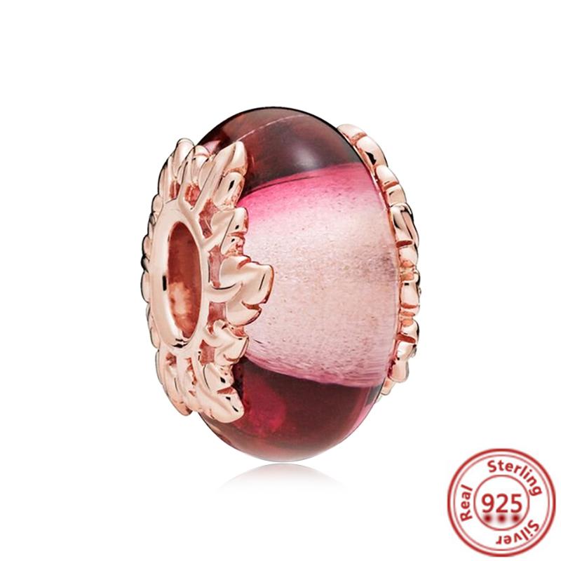 925 Sterling Copper Blue Green Pink Red Black White Purple Murano Glass Beads Fit Original Pantaro Charms Bracelet Women Zircon