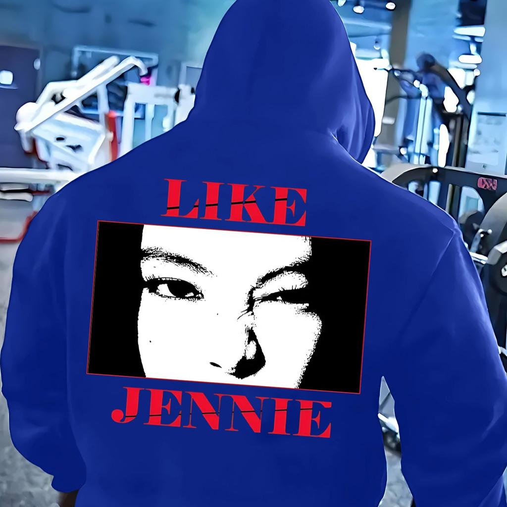 Unisex Hoodie with JENNIE Back Print, Long Sleeve Sweatshirt, Casual Print Clothing, Machine Washable, Unisex Lightweight Solid Color Hoodie