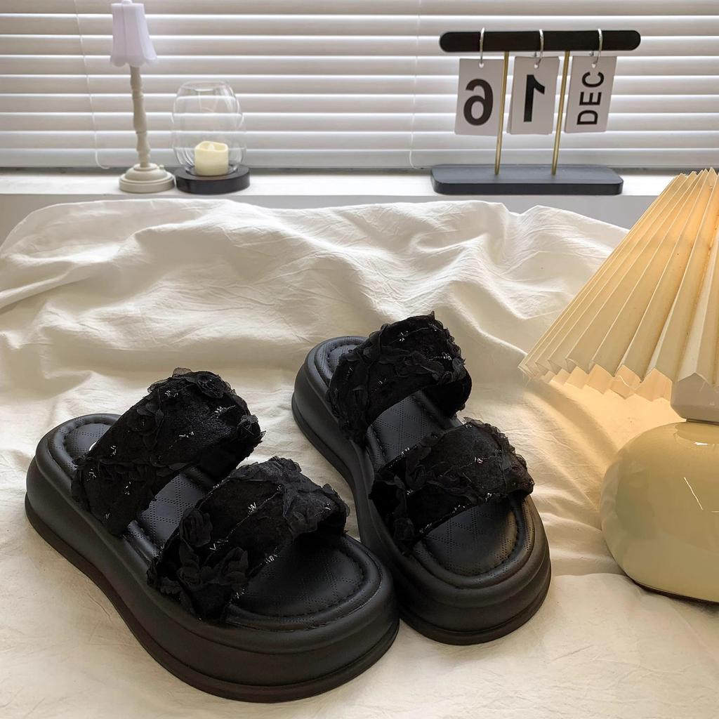 Muffin-Sandalen mit dicker Sohle Damen 2025 Sommer neue Retro vielseitige Strandschuhe echtes Leder offene Zehen kühle Hausschuhe