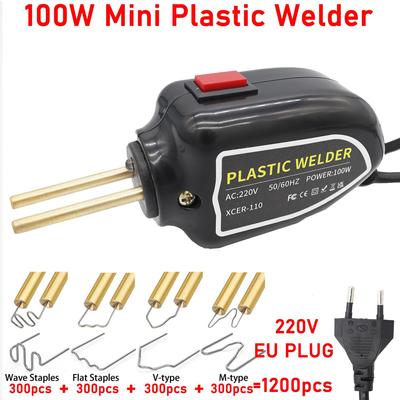 100W 220V EU Plug Plastic Welder Mini Portable Heat Gun Thermal Stapler Plastic Welder Car Bumper Electronic Welding Repair Tool Kit(black)