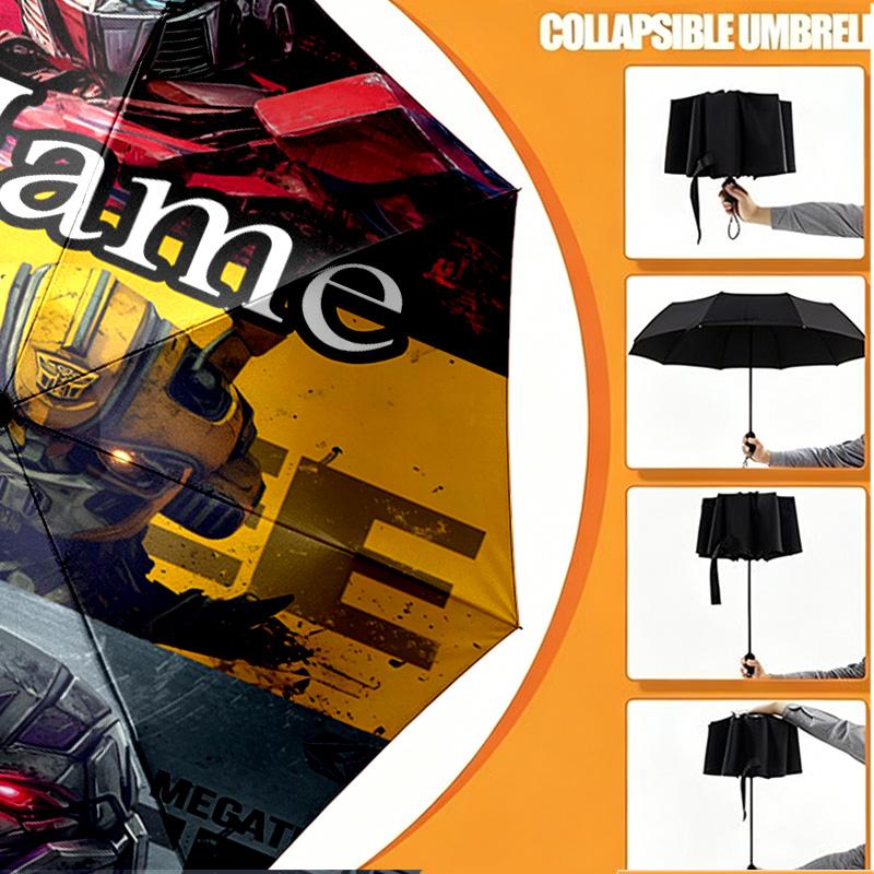 Custom Name Personalized Transformers Print Umbrella, Auto Open Close, 8‑Rib Sturdy Frame, Commute Camping Hiking Use, Birthday Gift