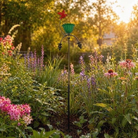 Outdoor Bird Feeder, Bird Baths for Outside, Metal Flower Garden Stakes Bird Bath, Hummingbird