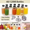 12Pc Glass Bottles With Lids & 3 Funnels - 60/120Ml Bottles 2/4 Oz Clear For Juice Ginge