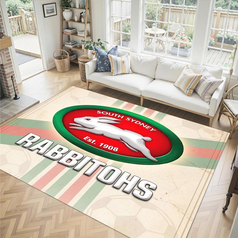 South Sydney Rabbitohs Design Crystal Velvet Carpet Cozy Non?Slip Printed Rug For Bedroom Living Room Entrance