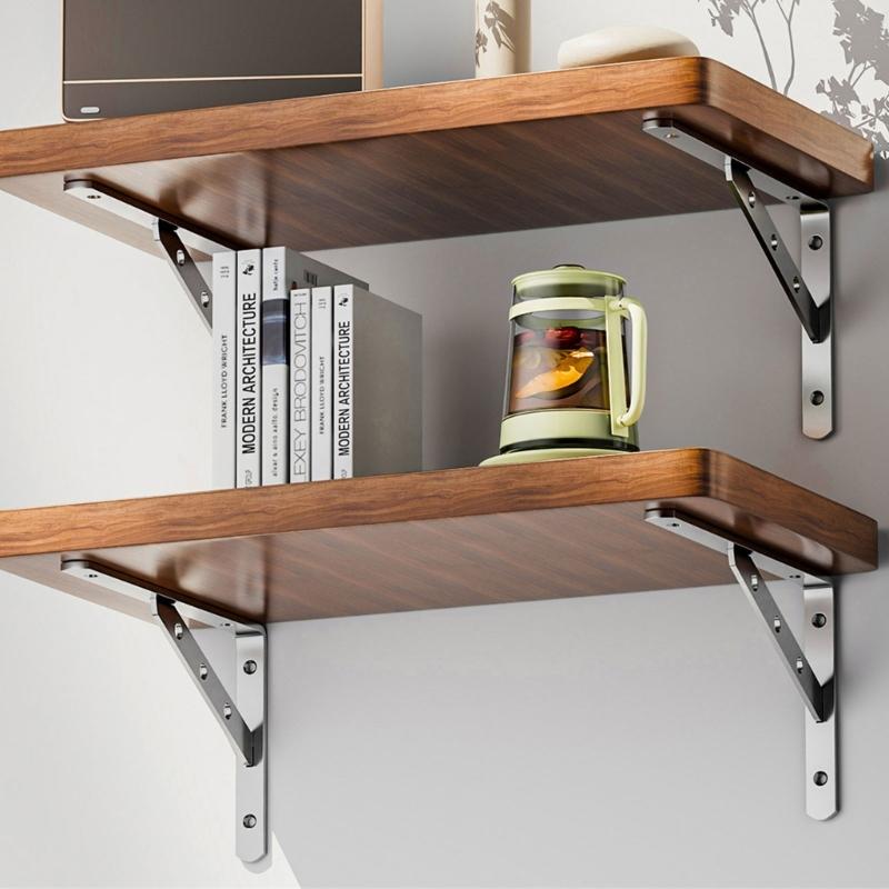 2Pcs Stainless Steel Support Brackets Heavy Duty Triangular Frame Wall Shelf Right Angles Support Stand Enduring