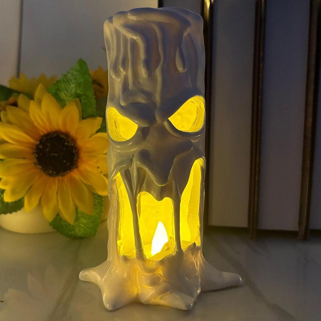 Halloween Flameless Candles Spooky Human Face LED Flameless Candle Flickering Light Table Decor for Home Office Dorm Apartment
