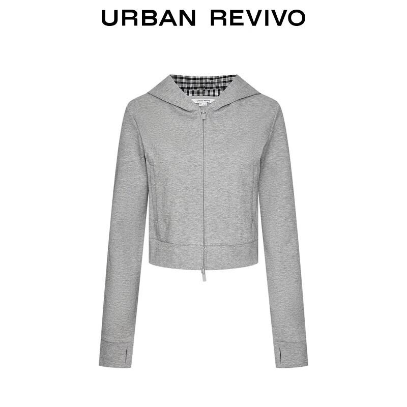 UR 2026 Spring Women's Plaid Lined Zip Hooded Sweatshirt