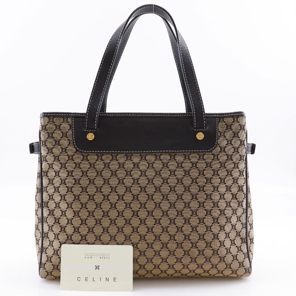 CELINE Macadam Handbag Brown canvas/Calfskin Women Used