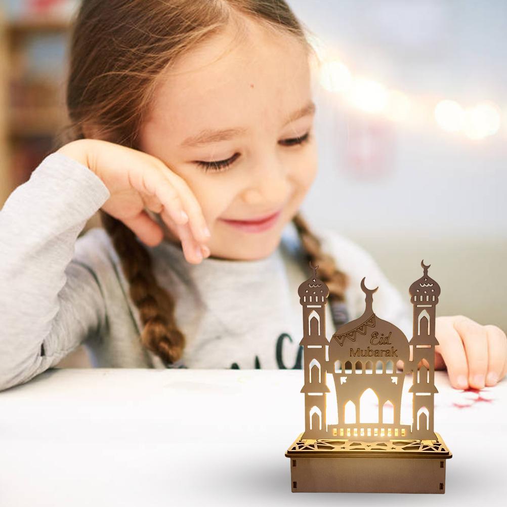 Wooden LED Lamp Ramadan Decoration Portable Eid Ramadan LED Night Light Table Ornament Ideal for