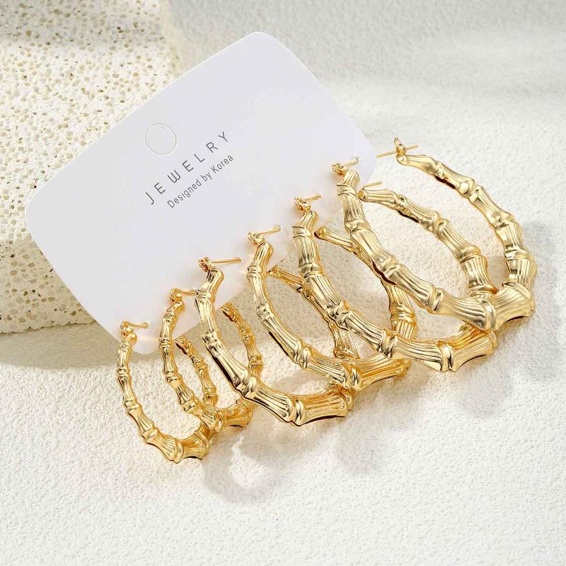 3 Paar Set Creolen Set Bambusförmige Runde Ohrringe Für Frauen Mädchen Gold Silber Farbe Legierung Hyperbel Party Schmuck