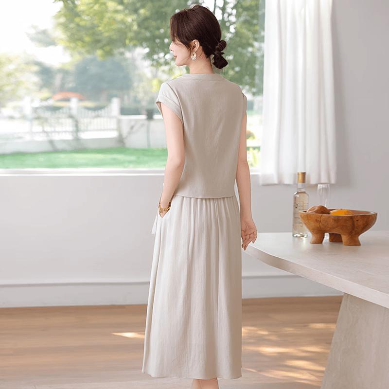 Yuzhaolin Mid-Aged Women's Sleeveless Two-Piece Set