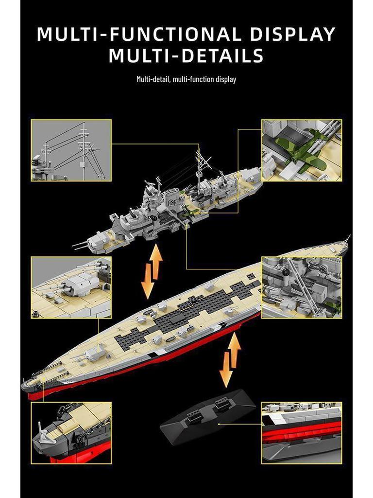 Compatible Bismarck Battleship Model Blocks - Military Assembly Toy for Boys