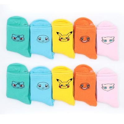 10 çift Pokemon çorabı, çocuk, Pikachu Bulbasaur Charmman Squirtle Mew karakterleri ilkbahar sonbaharı orta boyunlu çoraplar, popüler Kore çorapları