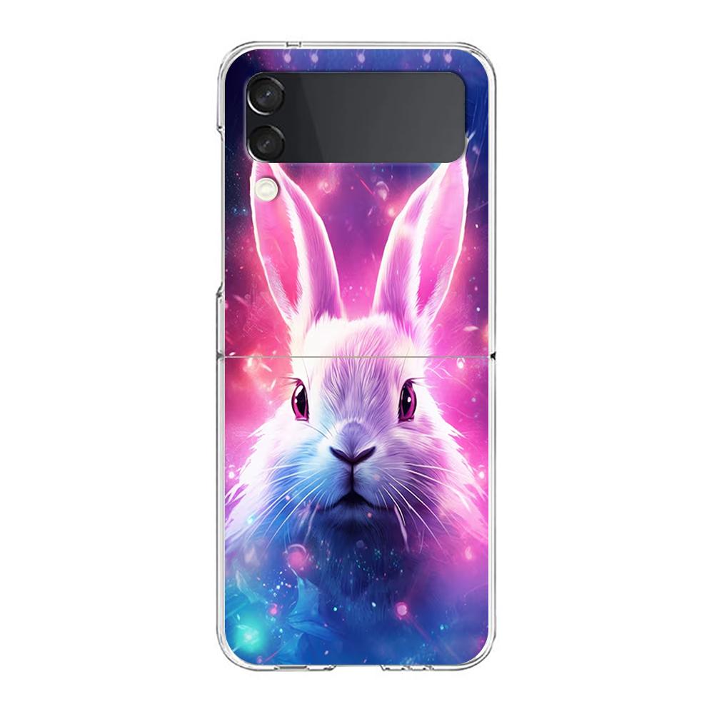 Phone Cover For Samsung Galaxy Z Flip 6 5 4 Case Transparent For Samsung Z Flip 3 Hard PC Foldable Shell Cute Graffiti Rabbit