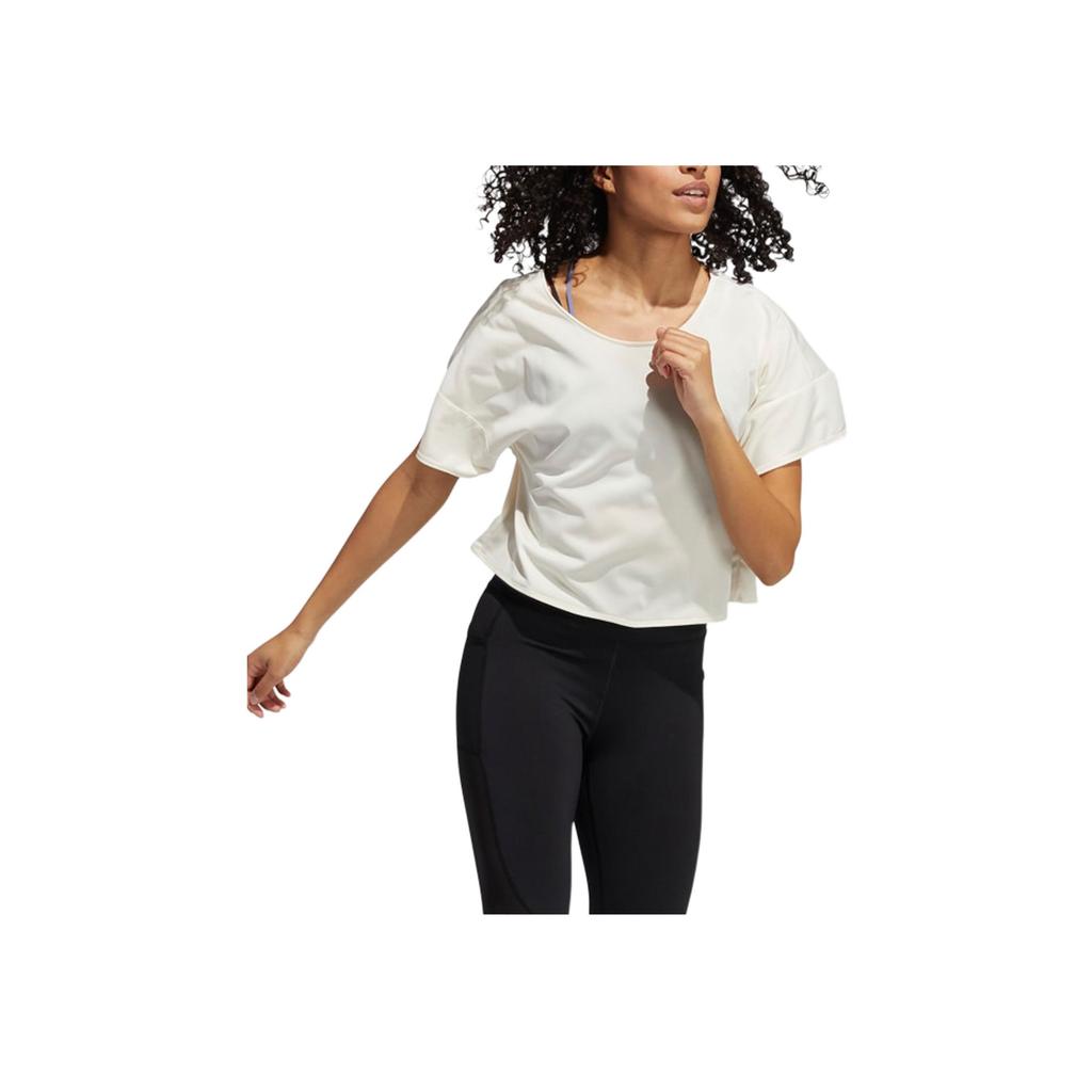 Adidas Primeblue Open Back Round Neck Short Sleeve T-Shirt Women Tops Off-White GR8083