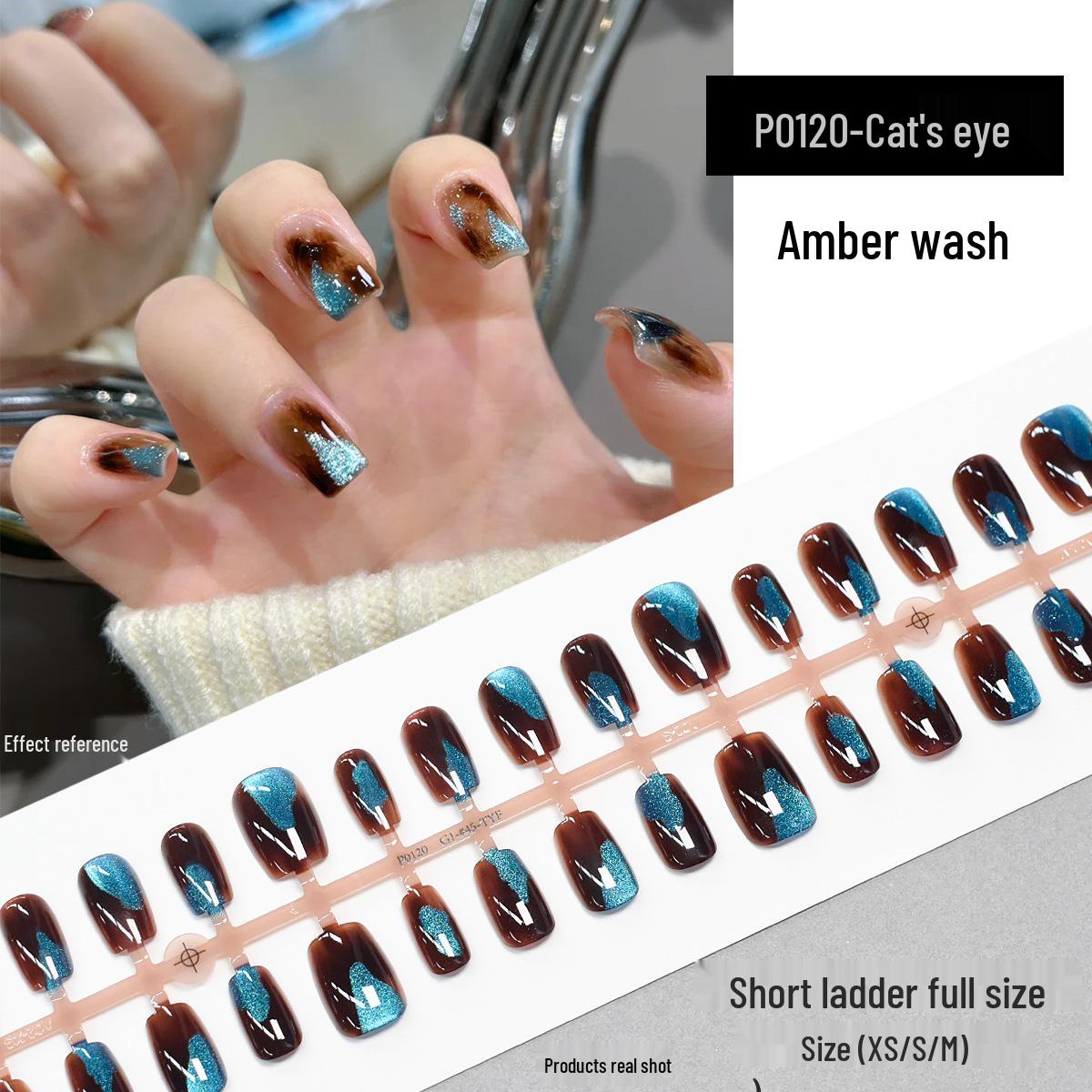 

Amber Ombre Cat Eye Short Nails Set - 30 Pieces (XS/S/M) for Autumn/Winter