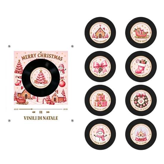 Programmable Music Box Vinyl Record Player Fridge Magnet for Christmas, with 9 Records, Decorative 256MB Memory, LED Light-Up Personalized NFC