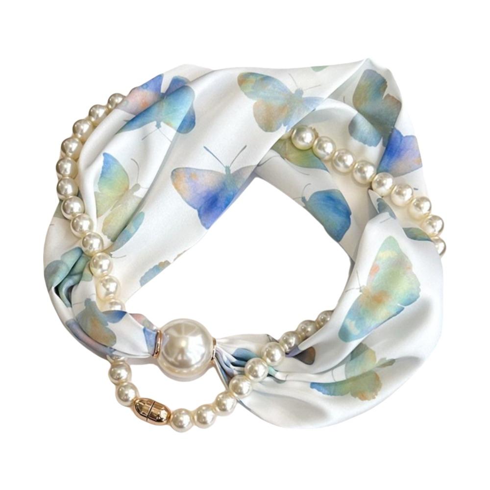 Silk Material Magnetic Pearl Scarf Long Style Small Pearl Neck Warmer Magnetic Buckle Magnetic Buckle Scarf Summer Season