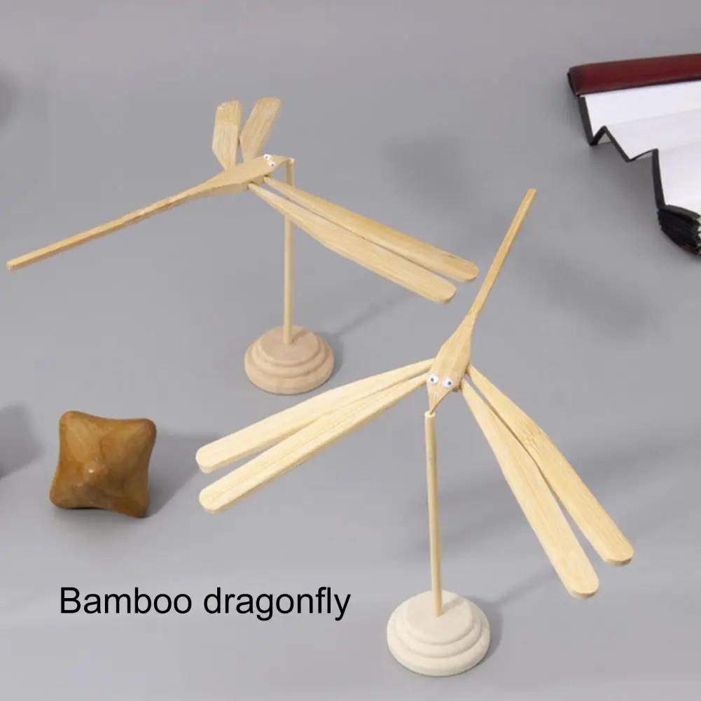 Bamboo Dragonfly Wind Power Balanced Rotating Model Wooden Craft Desktop Ornament Kids Toy