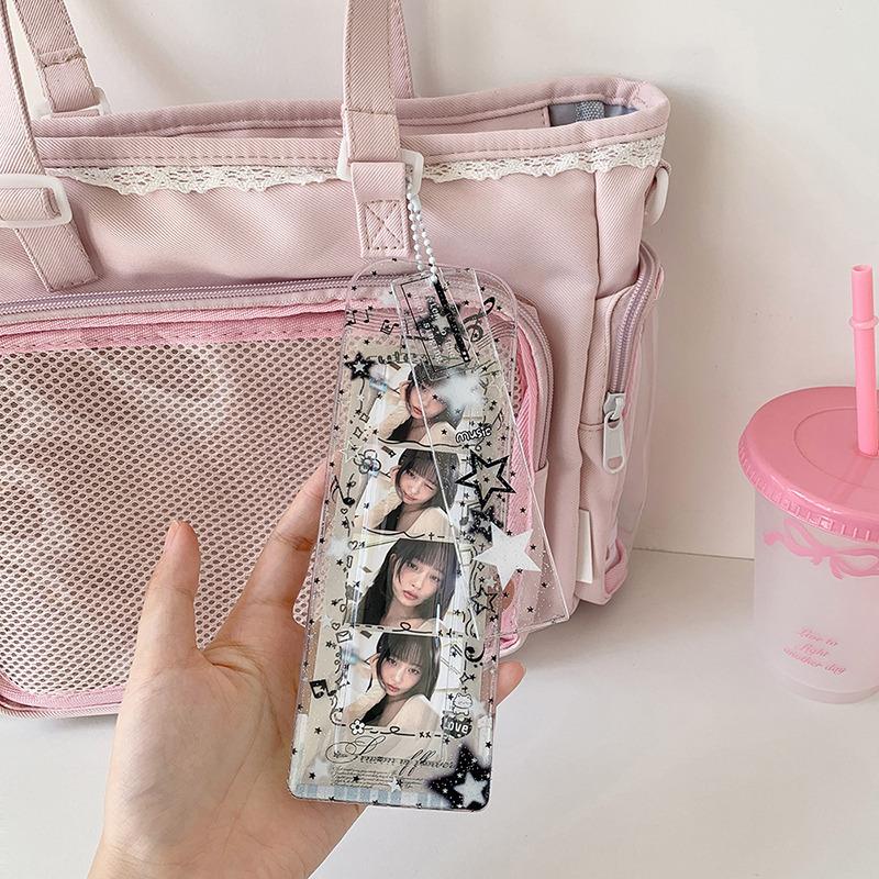Girls Transparent Glitter Photo Card Holder Student Cartoon Star Design Long Style Photo Booth Strip Display Sleeves