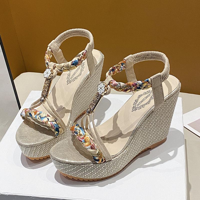 Bohemia Wedge Sandals for Women Summer Shoes 2025 Braided Band Platform Gladiator Sandals Woman Thick Bottom Beach Sandalias