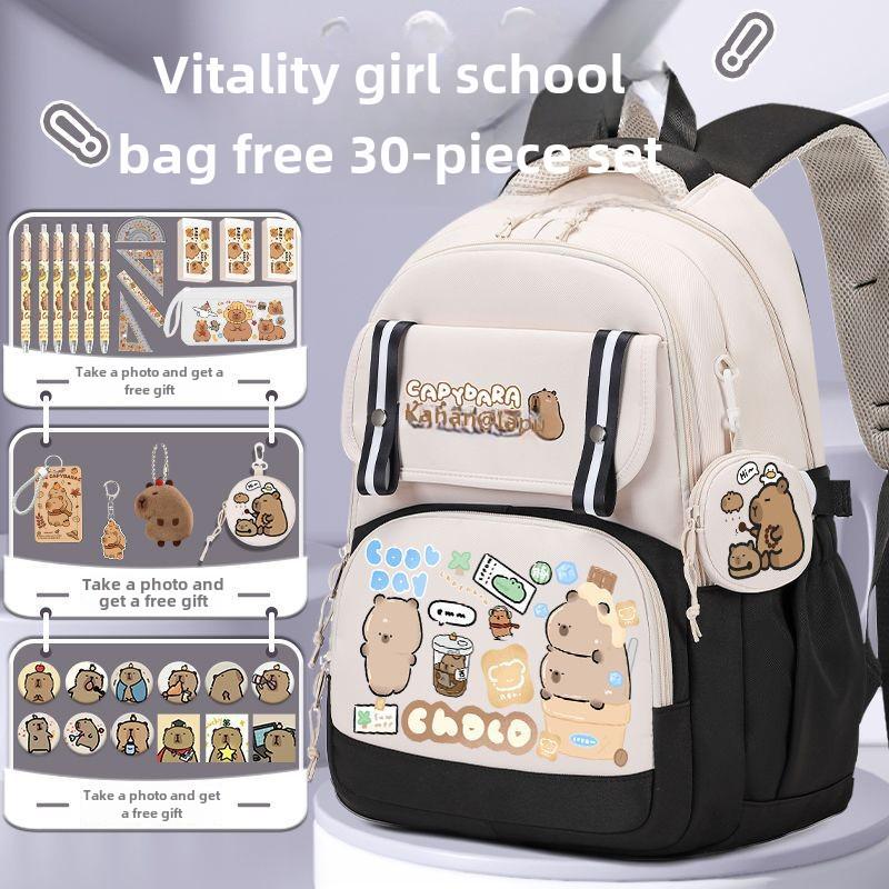 2024 Capybara Girls' Backpack: Stylish, Spacious & Perfect for Grades 1-6