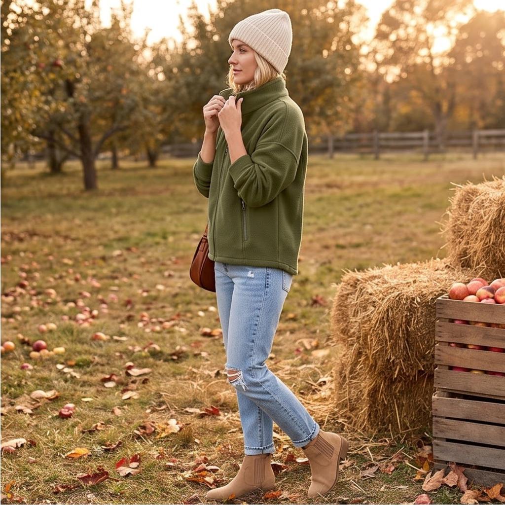 Women's Warm Full Zip Jacket with Stand Collar and Pockets for Fall Winter