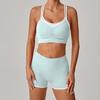 Color Block Sports Bra High-Waist Shorts Set Women Tight Fit Yoga Running Fitness
