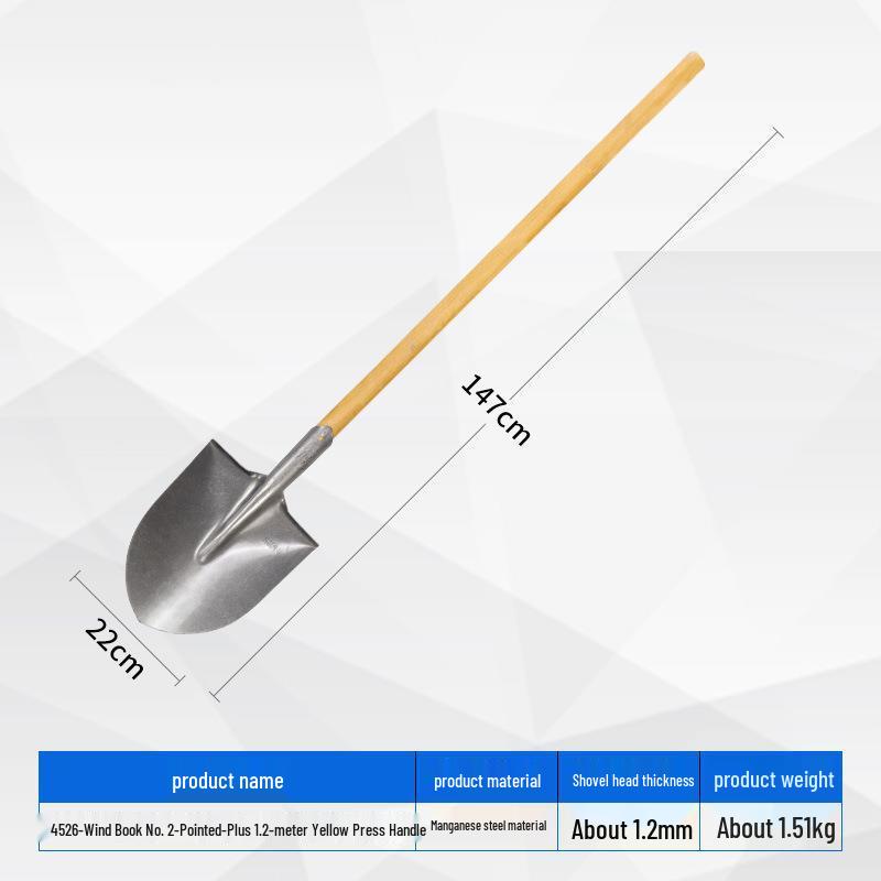 Iron Shovel with Manganese Steel Square Head & Wooden Handle, Natural Color, Large Size for Construction