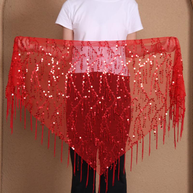 Nouveaux Costumes de Danse du Ventre Paillettes Franges Foulard de Hanche Indien pour Femmes Performance de Danse Ceinture de Taille 11 sortes de Couleurs One Size rouge