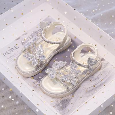 Soft Sole Fashion Girls Sandals Summer New Little Girls Princess Shoes Versatile Flat Beach Shoes Crystal Shoes