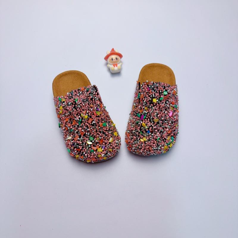 Baotou Rhinestone Thick Sole Non-slip Slip-on Children's Half Slippers for Autumn and Summer