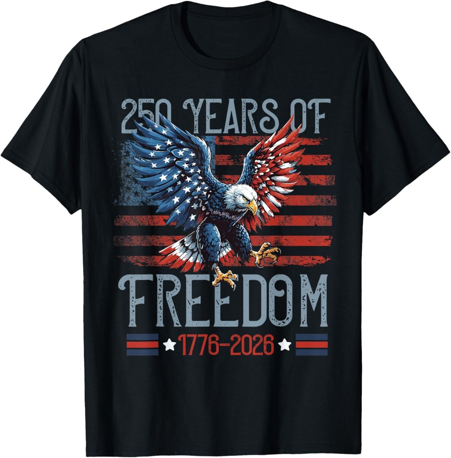 USA 250th Anniversary 1776-2026 American Flag Patriotic T-Shirt S