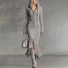 Autumn Fashion New Elegant Style Zipper Stand Collar Bell Sleeve Knit Mermaid Dress