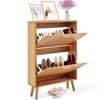 Shoe Cabinet with 2 Flip Drawers, Shoe Storage Cabinet for Entryway, Free Standing Shoe Storage Organizer with Rattan Doors for Heels, Boots