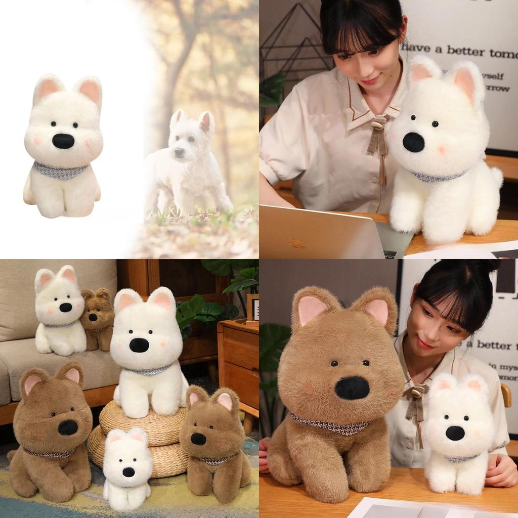 Cute West Highland White Terrier Plush Dog Doll Soft Stuffed Toy For Pets In White And Brown Colors