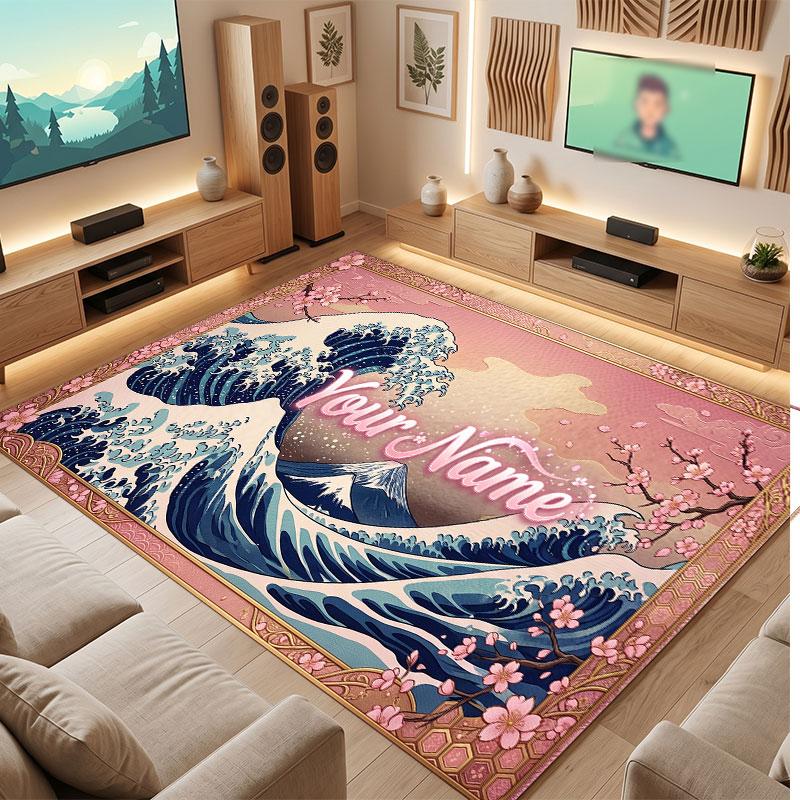 Floral Garden Theme Crystal Velvet Floor Rug Personalized Custom Name Text Warm Carpet Home Decoration