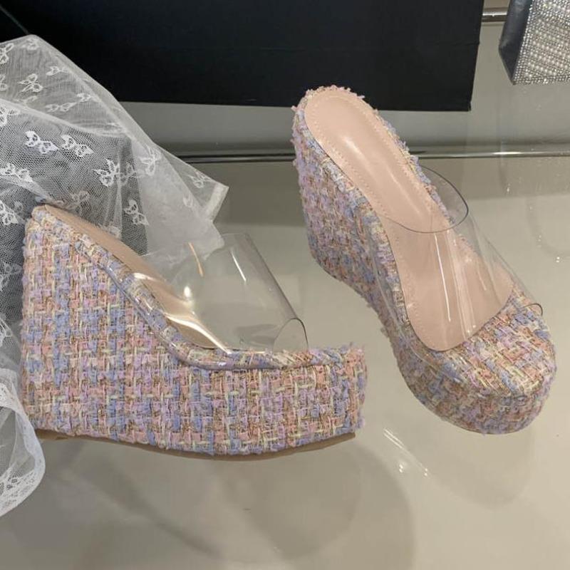 

Мода Летняя Мода ПВХ Прозрачные Платформа Танкетка Каблуки Женские Шлепанцы Открытый Носок Банкетная Вечеринка Женская Обувь 13СМ Zapatos De Mujer 35 розовый