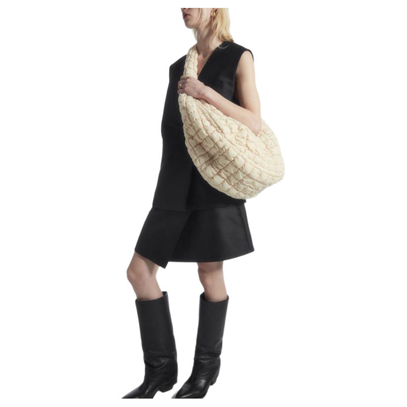 COS Quilted Zipper Closure Polyester Cloud Bag Shoulder Crossbody Bag Extra Large Women Bags Beige 0916460028