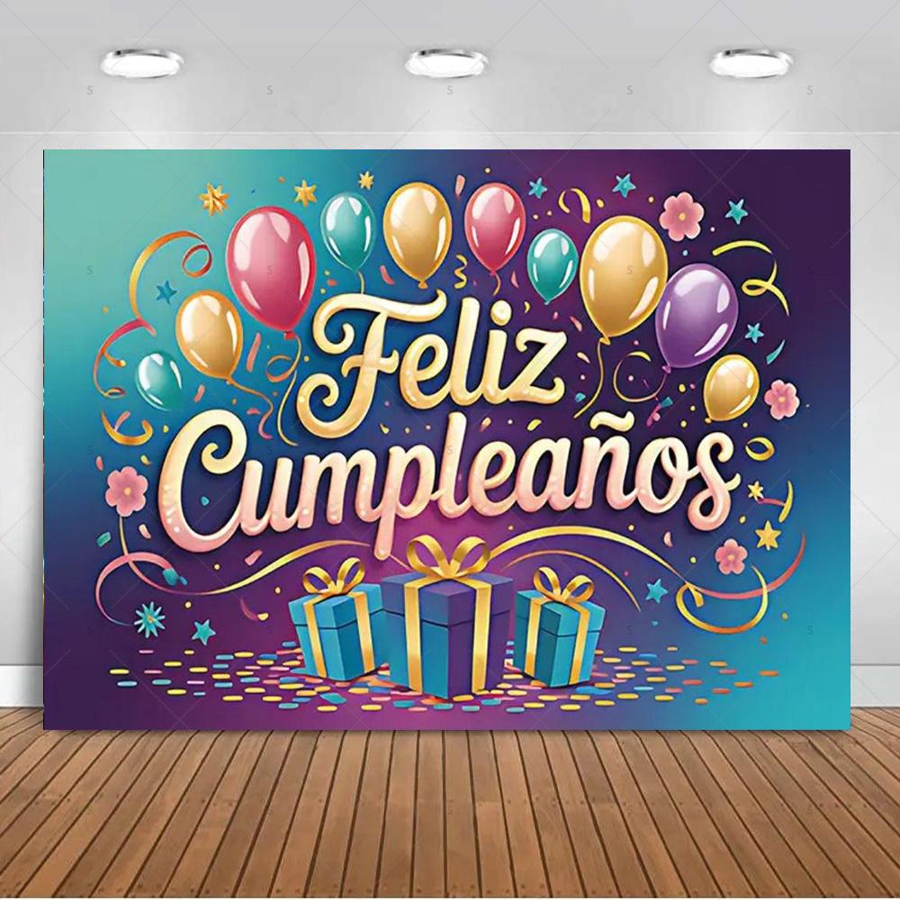 Spanish Happy Birthday Theme Background Supplies Colorful Balloon Birthday Party Decor Backdrop Banner Kid Gift Photo Shoot Prop