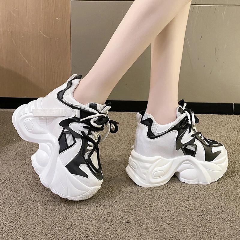 Fashion 9.5CM Autumn Women Casual Sports Shoes All-match Comfortable Women's Chunky Sneakers Breathable Mesh Spring High Platform Shoes