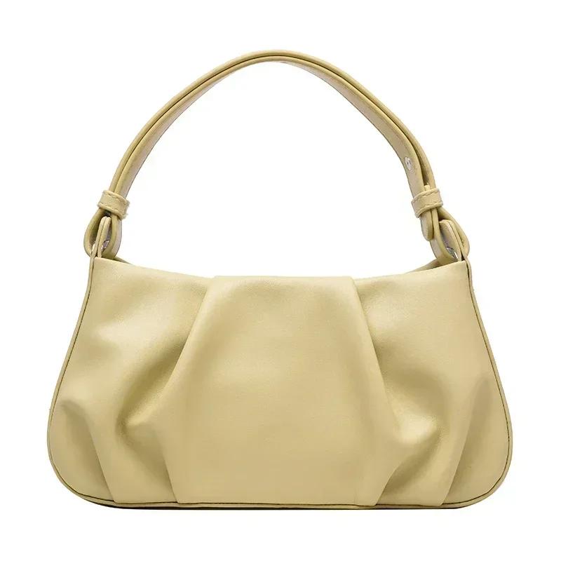 

New Pleated Solid Pu Zipper Women s Handbags 2026 Interior Compartment Pleated Fashi Sewing Thread Bags for Women жовтий